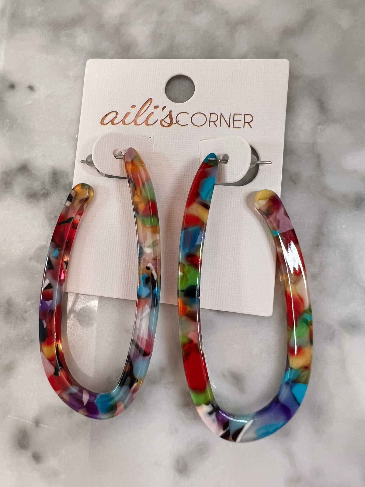 Multicolored Resin Open Hoop Earrings