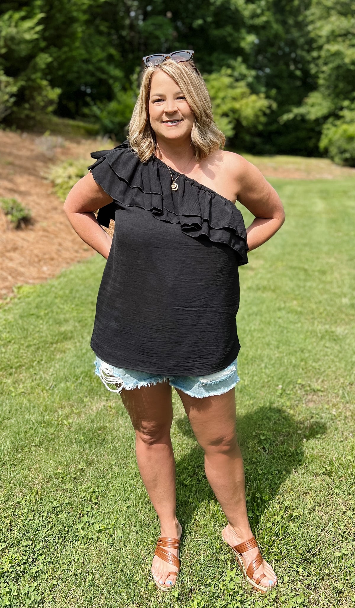 Tiered Ruffle One Shoulder Top