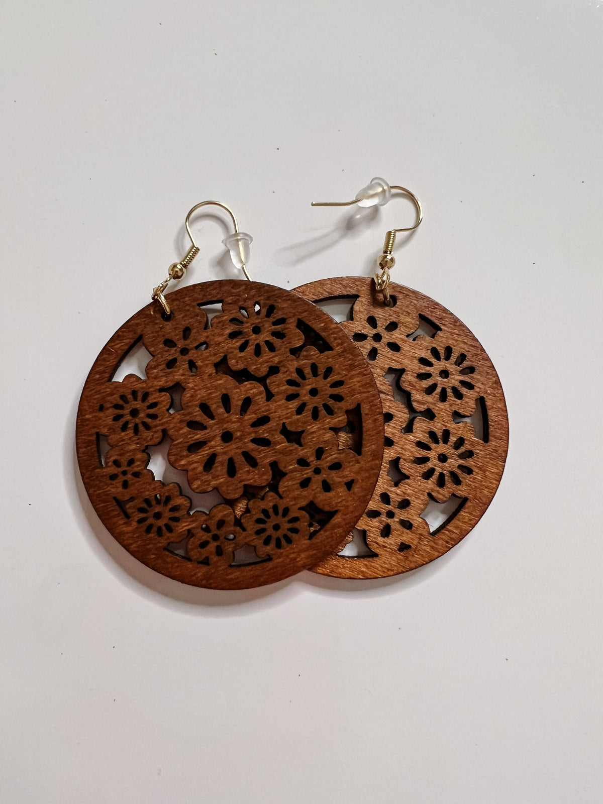 Floral Round Wooden Earrings