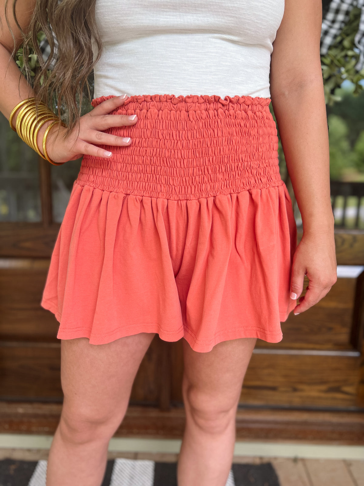 Coral Mineral Washed Flare Shorts